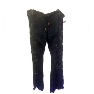 Chaser Boho Beaded Embellishment Pants Drawstring Wide Leg XS